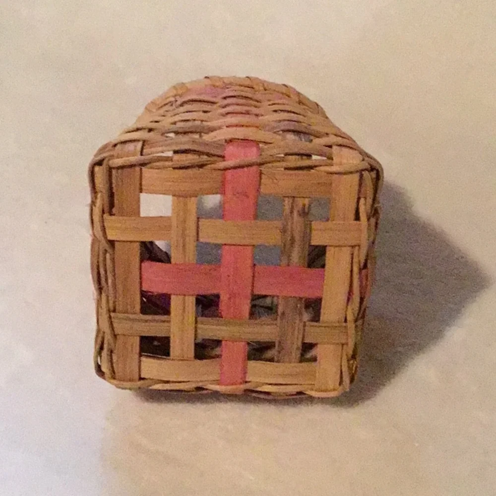 Cottagecore Fairy Woven Boho Basket with Pink Bow 8 1/2” x 4 1/2”